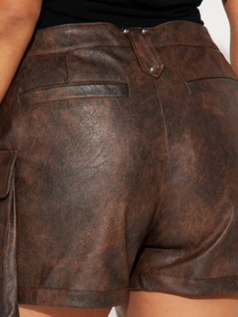 Fashion Nova Brown Faux-Leather Cargo Shorts